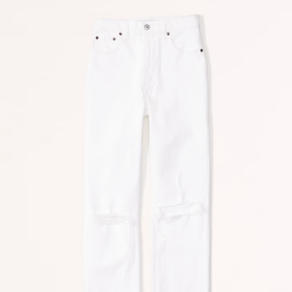 A&F The Ankle Straight Ultra High Rise Curve Love White Jeans